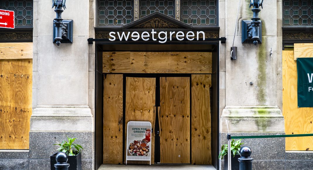 boarded up store, election, sweetgreen