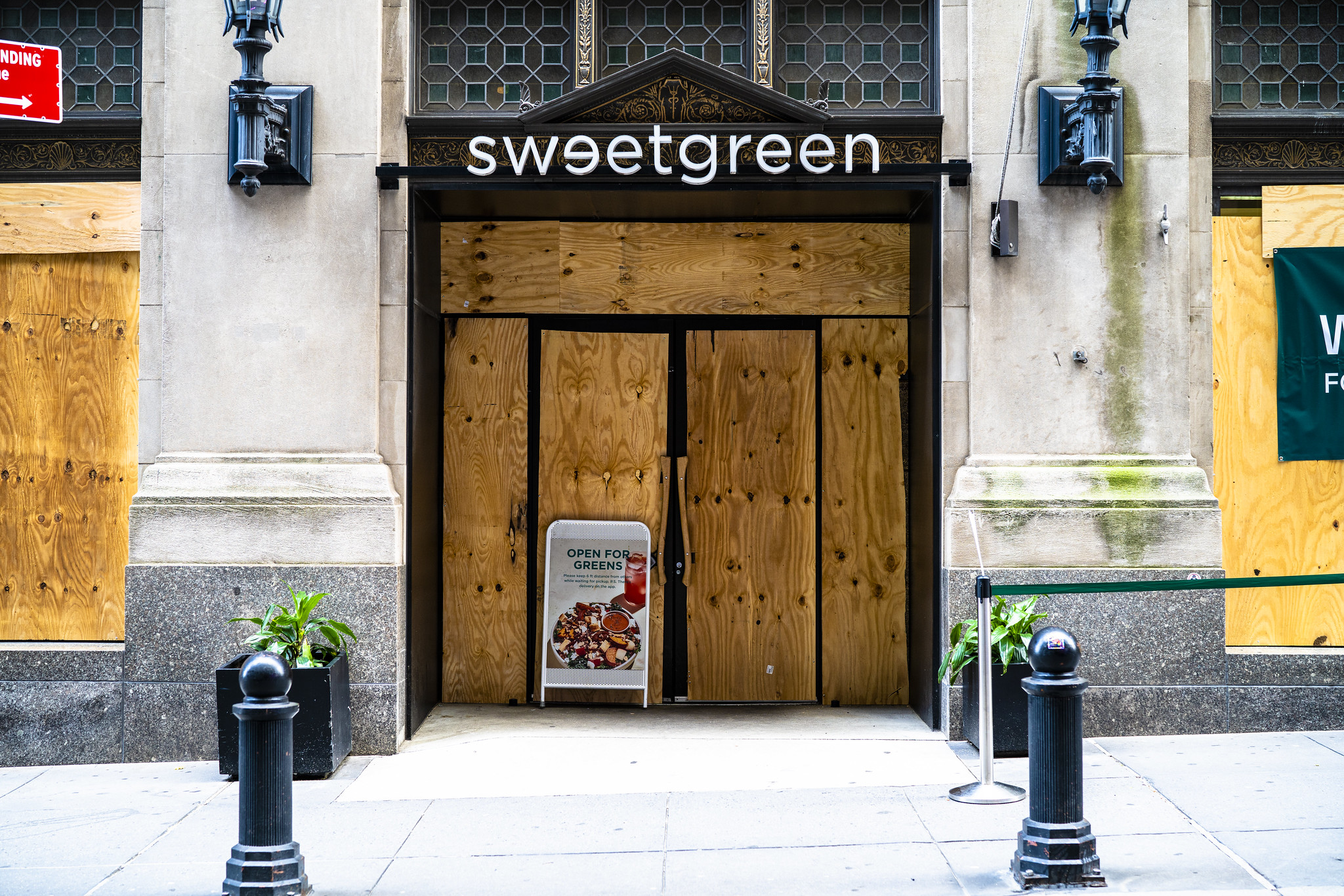 boarded up store, election, sweetgreen