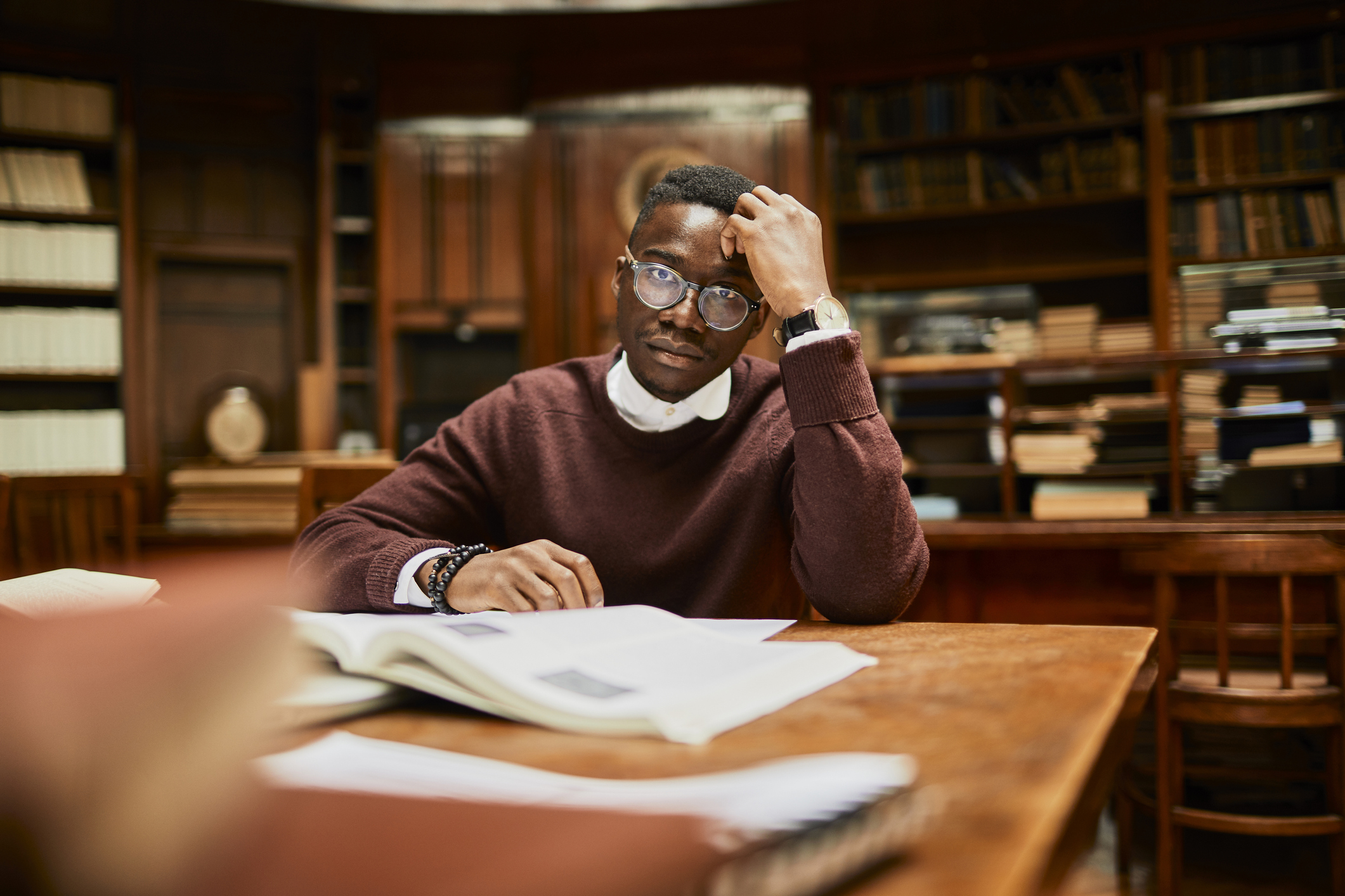 student library studying upset stressed