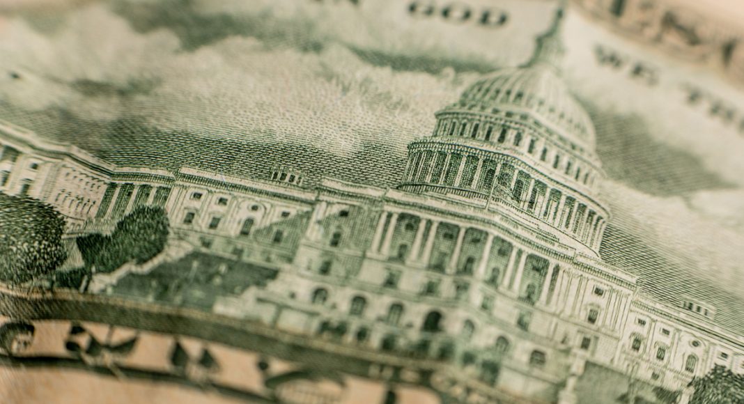 US Currency, Close up of American 50 Dollar Bill, showing Capitol Hill